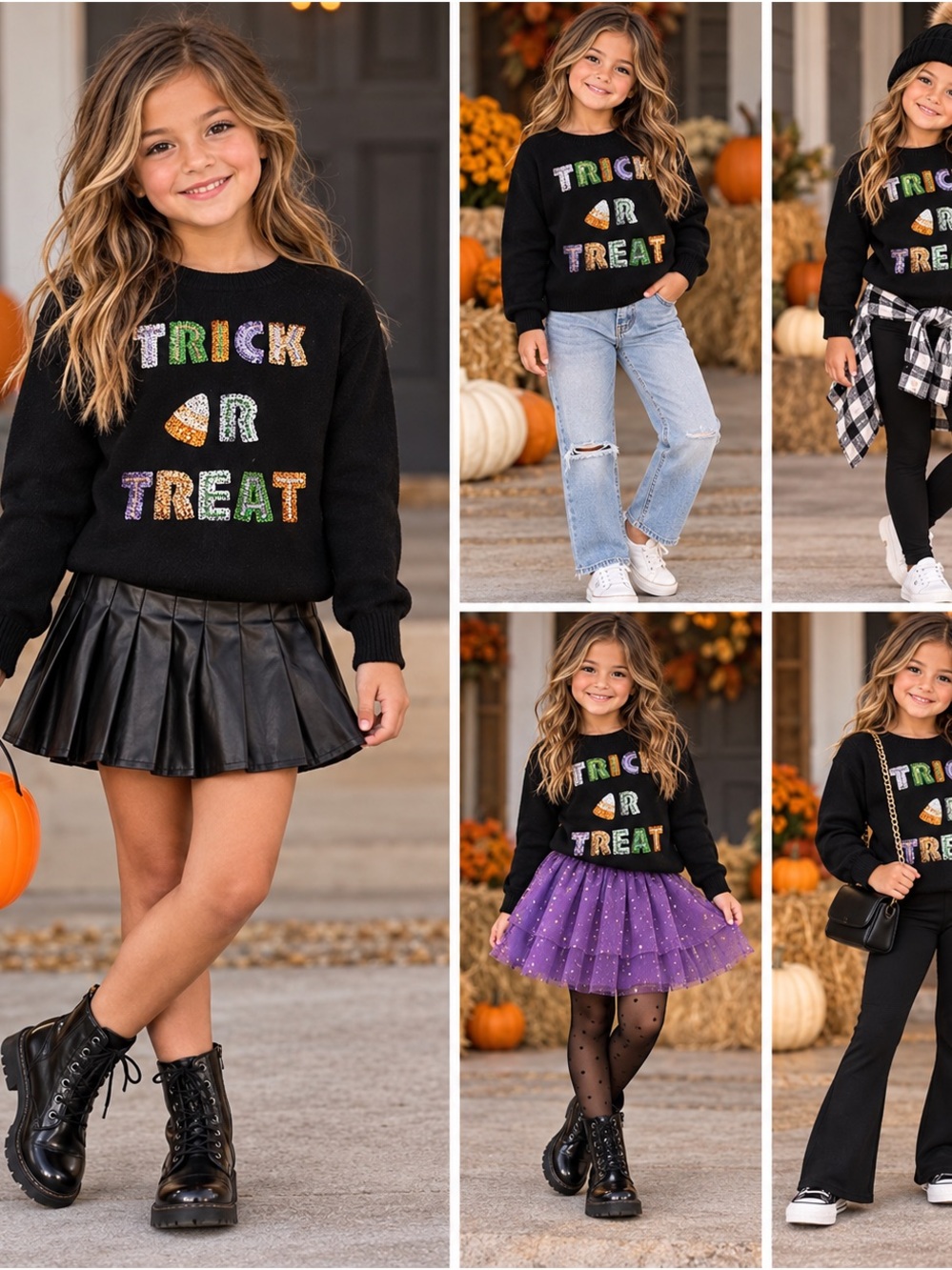 NWT ADORABLE Kids Black 'Trick or Treat' Halloween Sweater Size 7/8